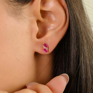 14K Gold Marquise Ruby & Diamond Dainty Stud Earrings - Product Image 1