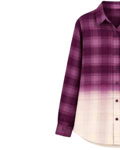 Chemise en flanelle à carreaux violet ombré personnalisée pour femme, manches longues, boutonnée, décontractée, en mélange de coton, pour l'automne et l'hiver - Product Image 3