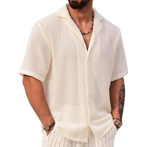 เสื้อชายหาดฤดูร้อนสำหรับผู้ชาย เสื้อเชิ้ตคิวบาแบบลำลองมีกระดุมและดีไซน์โปร่ง สำหรับวันหยุดและการสวมใส่ในชีวิตประจำวัน - Product Image 1