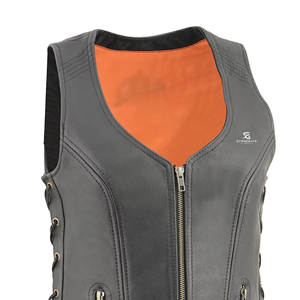 <b>Women</b> Leather Motorcycle Vest V Neck Vintage Biker Style Slim Fit Sleeveless <b>Waistcoat</b> Outerwear Pockets Casual Fashion - Product Image 5
