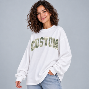 Sudadera de Algodón Blanca con Estampado de Letras Personalizado para Mujer, Cuello Redondo, Manga Larga, Estilo Holgado, Moda Otoñal - Product Image 2