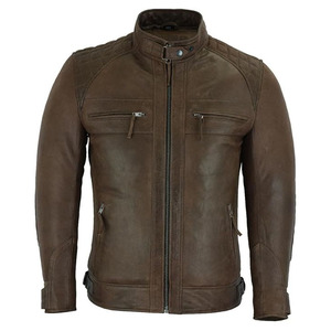 Veste en cuir de moto pour homme Comfortex International Men's Cafe Racer Waxed Lambskin Austin Brown - Product Image 1