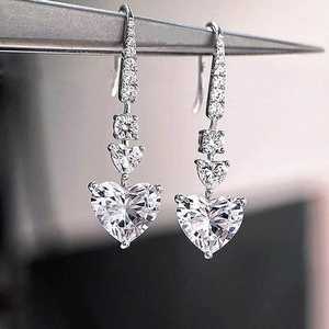 Moissanite Heart Cut Diamond Dangle <b>Drop</b> Earrings with 925 Silver Fine Romantic Jewelry for Womens Engagement Gift - Product Image 2
