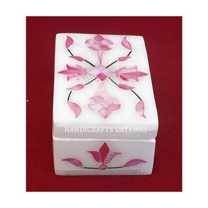 Indian Best Quality Handmade White <b>Marble</b> Inlay With Pink Mother Of Pearl Jewelry Storage Box For Home Decor And Gifted Box - Product Image 2
