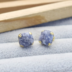 Natural Raw Tanzanite <b>Stud</b> Earring Gold Electroplated Prong <b>Stud</b> Handmade Gemstone Jewelry Gift for Women - Product Image 3
