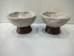 Bol décoratif en marbre marron morchuna de luxe avec base géométrique sur piédestal, fait main, pour service et décoration de table moderne, tendance - Product Image 3