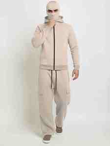 Survêtements pour hommes à fermeture éclair avec capuche, cordon de serrage, manches longues, poche kangourou, poignets et ourlet côtelés, 80% coton 20% polyester, anti-boulochage - Product Image 3