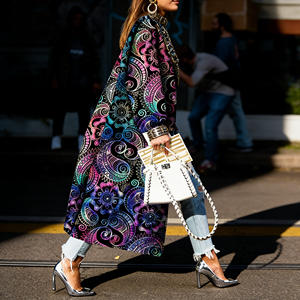 Vente flash sur les manteaux longs pour femmes Temu, imprimé floral paisley coloré, coupe ample, style streetwear tendance pour femmes. - Product Image 2