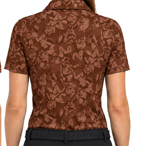 Chocolate Brown <b>Women</b> Short Sleeve Printed Golf <b>Polo</b> Shirt Floral Pattern Performance Sports <b>Top</b> Custom Wholesale Breathable - Product Image 2