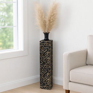 Jarrón alto negro con detalles dorados, jarrón de metal para suelo, pieza decorativa para la esquina de la sala de estar y decoración del hogar, acento de lujo. - Product Image 6