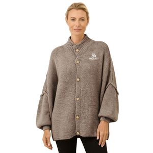 Women Taupe <b>Balloon</b> Sleeve Cardigan Sweater Button Front Soft Knit Loose Fit Fashion <b>Long</b> Sleeve Custom Logo OEM Manufacturer - Product Image 1