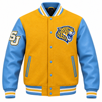 Veste universitaire Southern University Jaguars personnalisée HBCU, veste de sport en laine et cuir brodée avec lettrage or et bleu, vente en gros