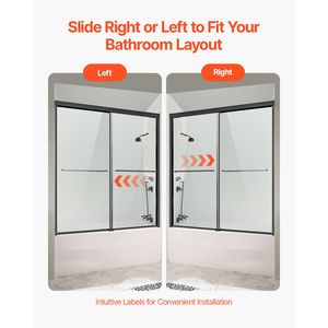 56-60 pouces W X 60 In. Porte de douche coulissante double semi-cerclée H pour baignoire, 1/4 pouce, avec système bypass - Product Image 3