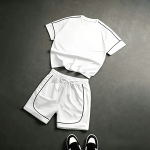 New Arrival Men's Vintage <b>Knitted</b> Summer Short <b>Sets</b> Breathable Printed T-Shirt & Shorts Premium Quality 100% Cotton Customizable - Product Image 2