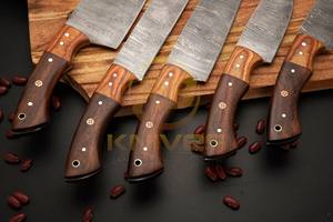 Ensemble de couteaux de cuisine en acier Damas de qualité supérieure, 5 pièces, style japonais, couteau de chef, couteau Santoku, couteau utilitaire avec manche en bois - Product Image 3
