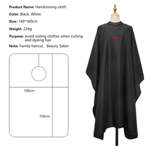 Cape de coiffure noire Tactus Industries en coton, nylon et polyester, résistante à l'eau, écologique, avec logo rouge, anti-adhésive, pour salon de coiffure - Product Image 2