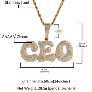 Collier Pendentif Lettre CEO Iced Out pour Homme, Plaqué Or, Micro-Pavé de Zircons Cubiques, Chaîne de Bijoux Hip Hop - Product Image 2