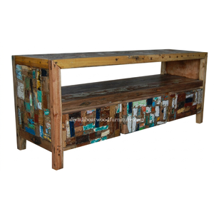 Sustainable Reclaimed Boat Wood TV <b>Cabinet</b> 3 Drawer Small Patchwork Style Solid Wood <b>Rustic</b> Recycled Timber For Stand TV - Product Image 3