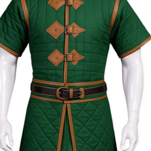 Gambesón Medieval Acolchado Verde de Alta Calidad, Túnica con Mangas Cortas, Disfraz para Reenactment LARP con Correas de Cuero - Product Image 4