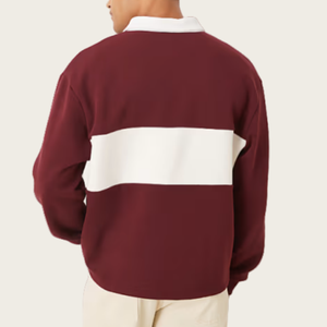 Chemises polo de rugby pour hommes à motif uni personnalisé, 100% coton, tissu tricoté, manches longues, style décontracté, coupe régulière - Product Image 3