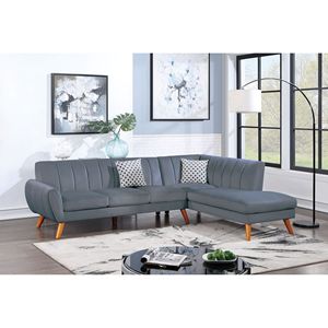 Set di Mobili Contemporanei per Soggiorno in 2 Pezzi, Divano Componibile in Velluto Grigio Scuro con Chaise Longue a Destra e Cuscini Morbidi - Product Image 1