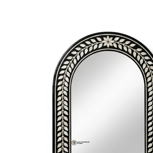 Espejo Rectangular de MDF con Incrustaciones de MOP, Diseño Art Deco con Patrón de Hojas en Blanco y Negro, Hecho a Mano, Ecológico, Decoración de Pared de Lujo para Bodas - Product Image 2