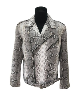 Men's Snake Skin Leather Moto Jacket Turn Down Collar Zipper Closure Slim Fit Autumn Wear Animal <b>Print</b> Regular Sleeve - Product Image 1