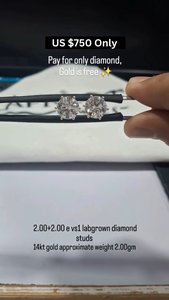 ต่างหูเพชรทรงกลม 1 กะรัต ยี่ห้อ Apricot Jewels เพชรเลี้ยงในห้องปฏิบัติการ ดีไซน์คลาสสิก ทอง 14K  รับรองโดย IGI น้ำหนัก 2.00 กรัม เหมาะสำหรับทั้งชายและหญิง - Product Image 2