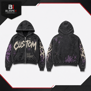 Sudadera con Capucha Personalizada con Logotipo, Estilo Desgastado, para Hombre, Talla Grande, Transpirable, Resistente al Viento, con Borde Crudo, Parche con Letras y Diseño de Salpicaduras de Color - Product Image 3