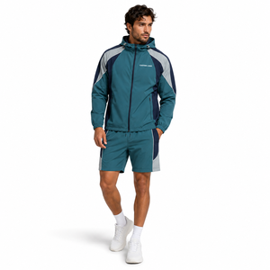 Conjunto de Chaqueta Cortavientos y Pantalones Cortos para Hombre, Personalizado al por Mayor, con Capucha, Resistente al Viento, de Nailon Ripstop, Proveedor Mayorista - Product Image 1