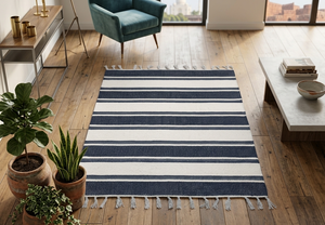Modern Floral Rectangle Cotton Kitchen Non-slip Rug Handloom Flat Weave Washable with Reversible Backing - Product Image 4