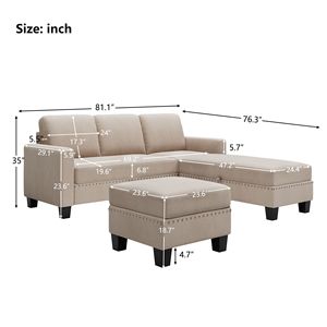 Divano Sezionale Reversibile 81.1*76.3*35'' con Contenitore, Ottomana e Chaise Longue a L con Dettagli Nailhead per Soggiorno - Product Image 3