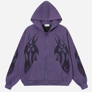 Sudadera con capucha unisex personalizada, estilo acid wash, oversize, con cremallera y pedrería, logotipo bordado, para ropa informal de moda urbana, para marcas de ropa. - Product Image 4