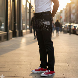 Pantalones de mezclilla modernos para hombre con doble cintura, cinturilla en capas, tendencia de ajuste holgado, moda urbana, pantalones casuales, venta al por mayor, exportación - Product Image 5