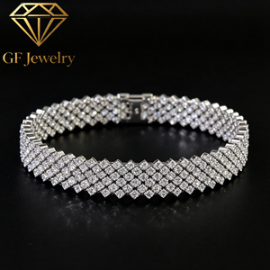 Pulsera de tenis Art Deco ancha con múltiples filas de diamantes cuadrados cultivados en laboratorio, de platino, con pavé completo, joyería fina de lujo para boda - Product Image 5