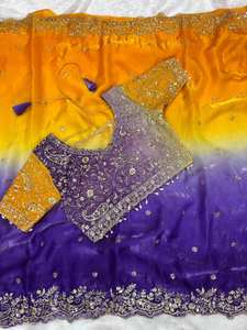 Sari élégant pour cérémonie de mariage – Tissu en satin doux avec broderie de designer - Product Image 4