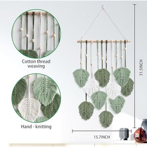 Tapiz de Pared de Macramé con Diseño de Hojas en Madera de Teca Hecho a Mano |   Decoración Bohemia para el Hogar al por Mayor - Product Image 3