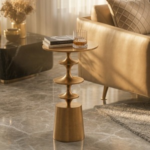 GAther Around Modern <b>Round</b> Coffee <b>Table</b> Brass Metal Base Midcentury Design Living Room Furniture Decorative Accent <b>Table</b> - Product Image 2