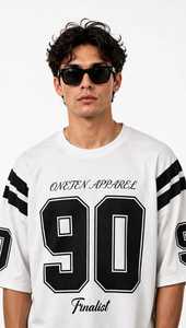 T-shirt blanc surdimensionné pour homme ONETEN APPAREL avec imprimé noir 90, manches courtes, jersey décontracté en coton respirant, col rond - Product Image 5