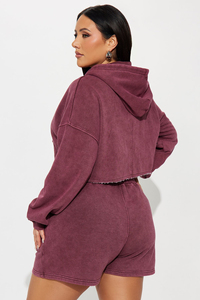 Crop <b>Top</b> Hoodie <b>Short</b> Jogger <b>Set</b> Women Clothing Blank Hoodie <b>and</b> <b>Shorts</b> <b>Set</b> Custom Female Casual <b>Set</b> - Product Image 5