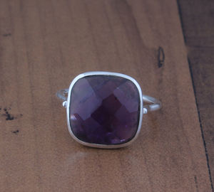Bague de luxe en améthyste violette naturelle sertie en bélière, argent sterling 925 massif, pierre précieuse taille brillant, bijoux fins pour femme, pour les fêtes - Product Image 6