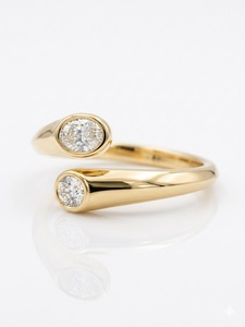 DEF Color VVS1 Oval Cut Lab Diamond Toi et Moi <b>Ring</b> Two Stone Bypass <b>Ring</b> Ethical Bezel <b>Set</b> in 14K Yellow <b>Gold</b> Anniversary Gift - Product Image 3