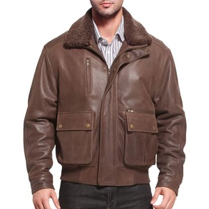Mens Winter Flight <b>Jacket</b> <b>Real</b> <b>Leather</b> and Canvas Turn Down Collar Bomber Aviator Coat Warm Lined Vintage Style OEM - Product Image 3