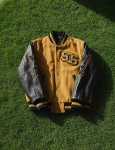 Custom <b>Men's</b> Melton Wool Varsity <b>Jacket</b> with <b>Leather</b> Sleeves Patchwork Design Stand Collar-Windproof & Waterproof Wholesale - Product Image 1