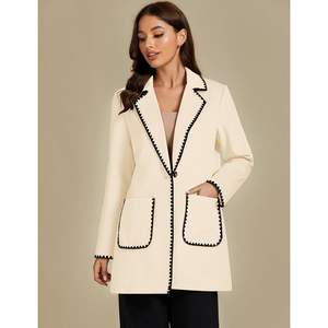 2025 femmes à la mode brodé long caban vestes contraste garniture Nylon revers bouton hiver manteau automne respirant teint - Product Image 2