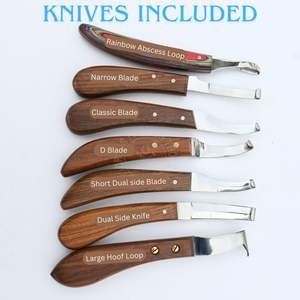 Farrier Hoof Knife <b>Tools</b> Rainbow Abscess Knife Large Loop Hook Narrow Blade and Classic Curved Hoof Knife Set Wooden Handle - Product Image 2