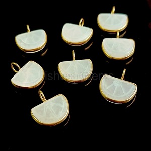 Natural White Moonstone Melon Shape Hand Carved Gemstone Charm Sterling <b>Silver</b> Leaf Citrine Charm Jewelry Pendant For Women Bulk - Product Image 2