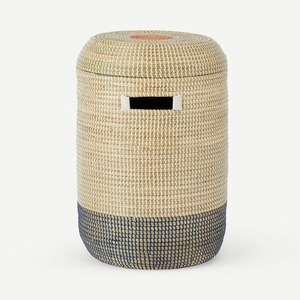Panier à linge en jonc de mer bleu marine, fait main, panier de rangement, vente en gros, écologique, fabriqué au Vietnam - Product Image 1
