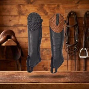 Premium Cowhide Leather Horse Riding <b>Chaps</b> Adjustable Equestrian <b>Half</b> <b>Chaps</b> Outdoor Horseback Riding Safety Protection Wear - Product Image 4