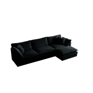 Divano Componibile Modulare a L Oversize in Ciniglia Nera, Combinazione Libera, con Pouf Reversibile per Soggiorno - Product Image 4